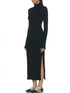 COS Black Ribbed Long-Sleeve Midi Dress with Side Slit